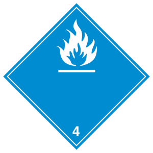 Наклейка 4.3 «Вещества, выделяющие легковоспламеняющиеся газы при соприкосновении с водой» (белые буквы)